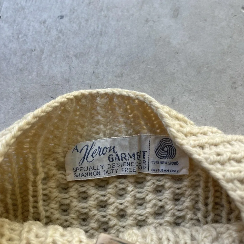 Vintage Heron Garment Aran Irish Cardigan Sweater Wool Fisherman Cable Knit M/L - Picture 2 of 7